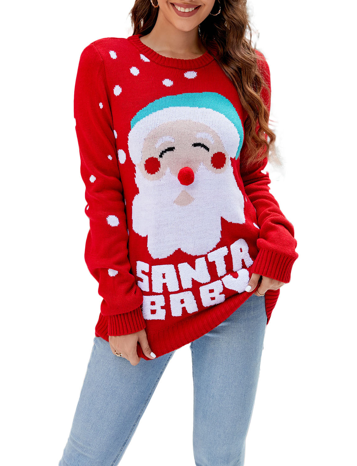 Women's Christmas Santa Claus Casual Top Long Sleeve Pullover Sweater