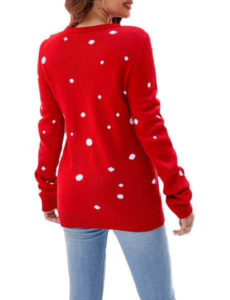 Women's Christmas Santa Claus Casual Top Long Sleeve Pullover Sweater