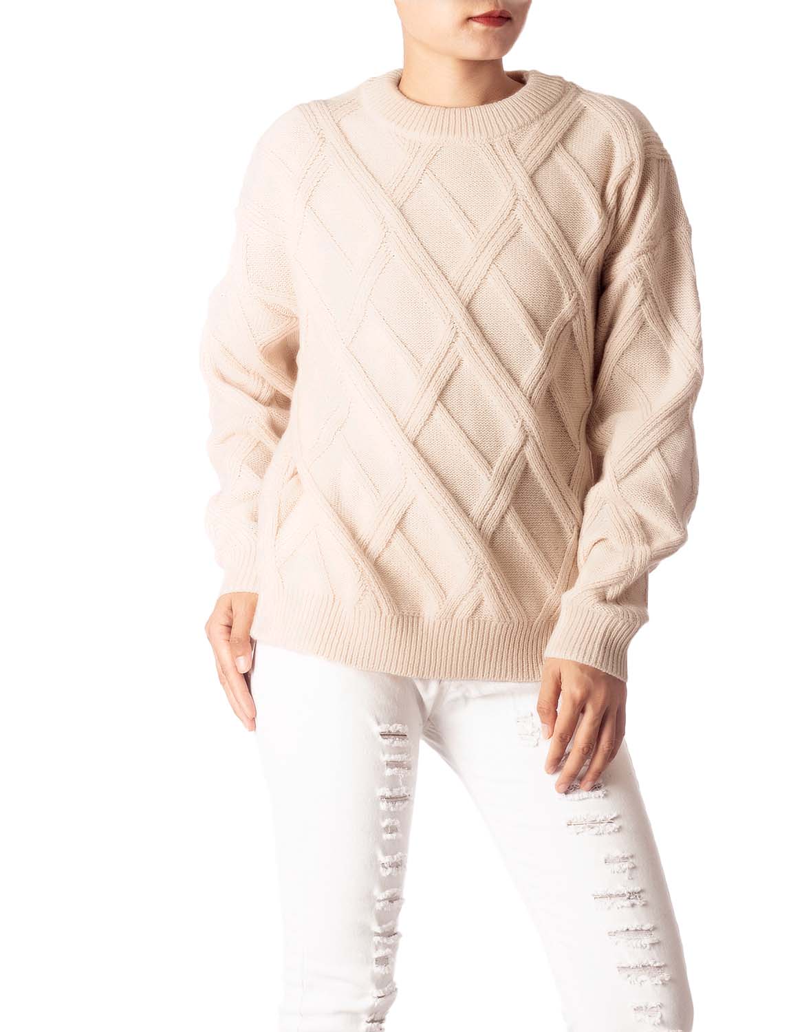 Women's Cozy Casual Top Long Sleeve Cable Knitted Pullover Sweater