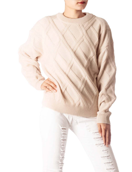 Women's Cozy Casual Top Long Sleeve Cable Knitted Pullover Sweater