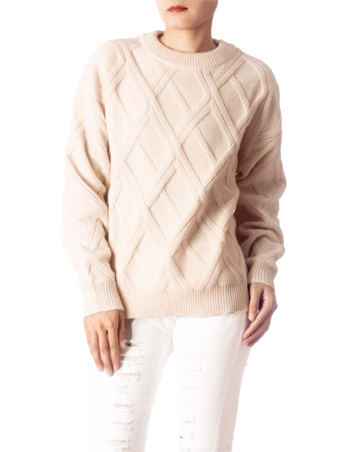 Women's Cozy Casual Top Long Sleeve Cable Knitted Pullover Sweater