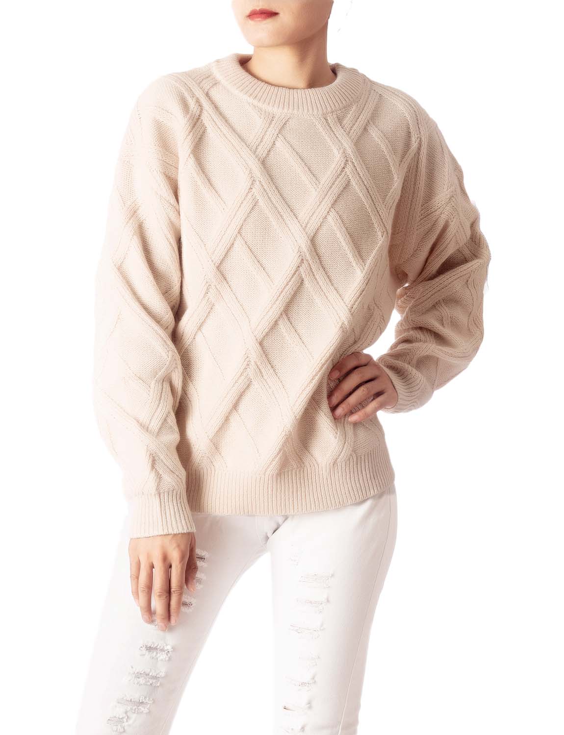 Women's Cozy Casual Top Long Sleeve Cable Knitted Pullover Sweater