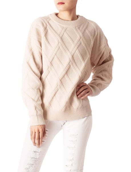 Women's Cozy Casual Top Long Sleeve Cable Knitted Pullover Sweater
