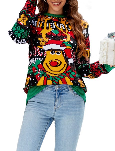 Women's Casual Christmas Top Cozy Long Sleeve Pullover Sweater