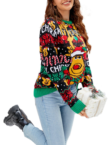 Women's Casual Christmas Top Cozy Long Sleeve Pullover Sweater