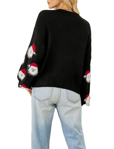 Women's Casual Christmas Top Santa Claus Long Sleeve Pullover Sweater