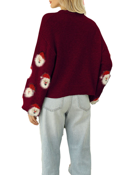 Women's Casual Christmas Top Santa Claus Long Sleeve Pullover Sweater
