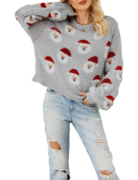 Women's Casual Christmas Top Santa Claus Long Sleeve Pullover Sweater