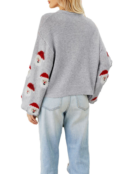 Women's Casual Christmas Top Santa Claus Long Sleeve Pullover Sweater