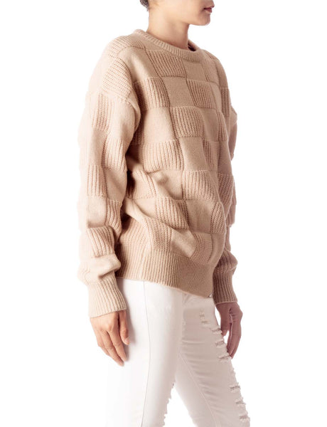 Women's Cozy Casual Top Long Sleeve Soft Checkered Pullover Sweater
