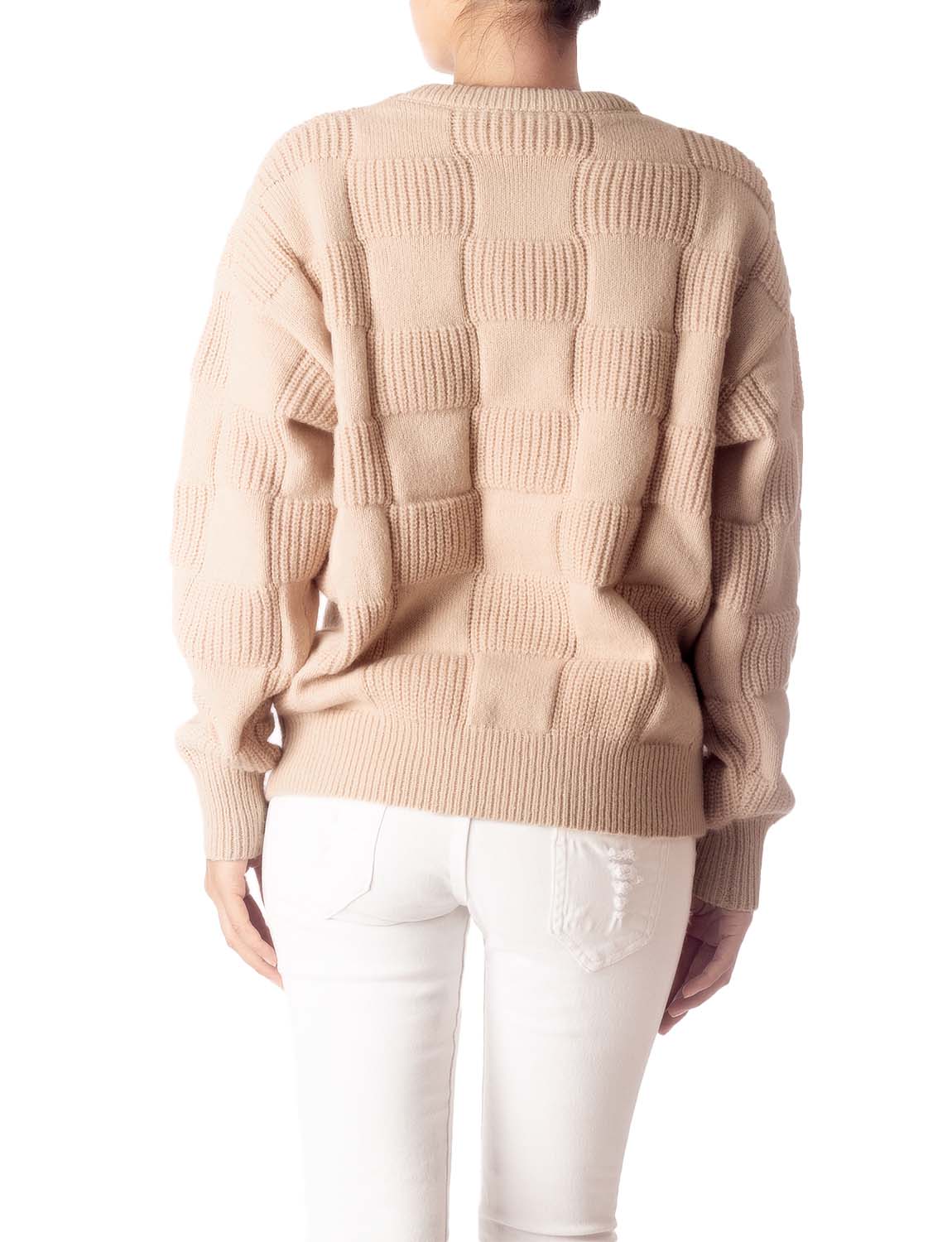 Women's Cozy Casual Top Long Sleeve Soft Checkered Pullover Sweater