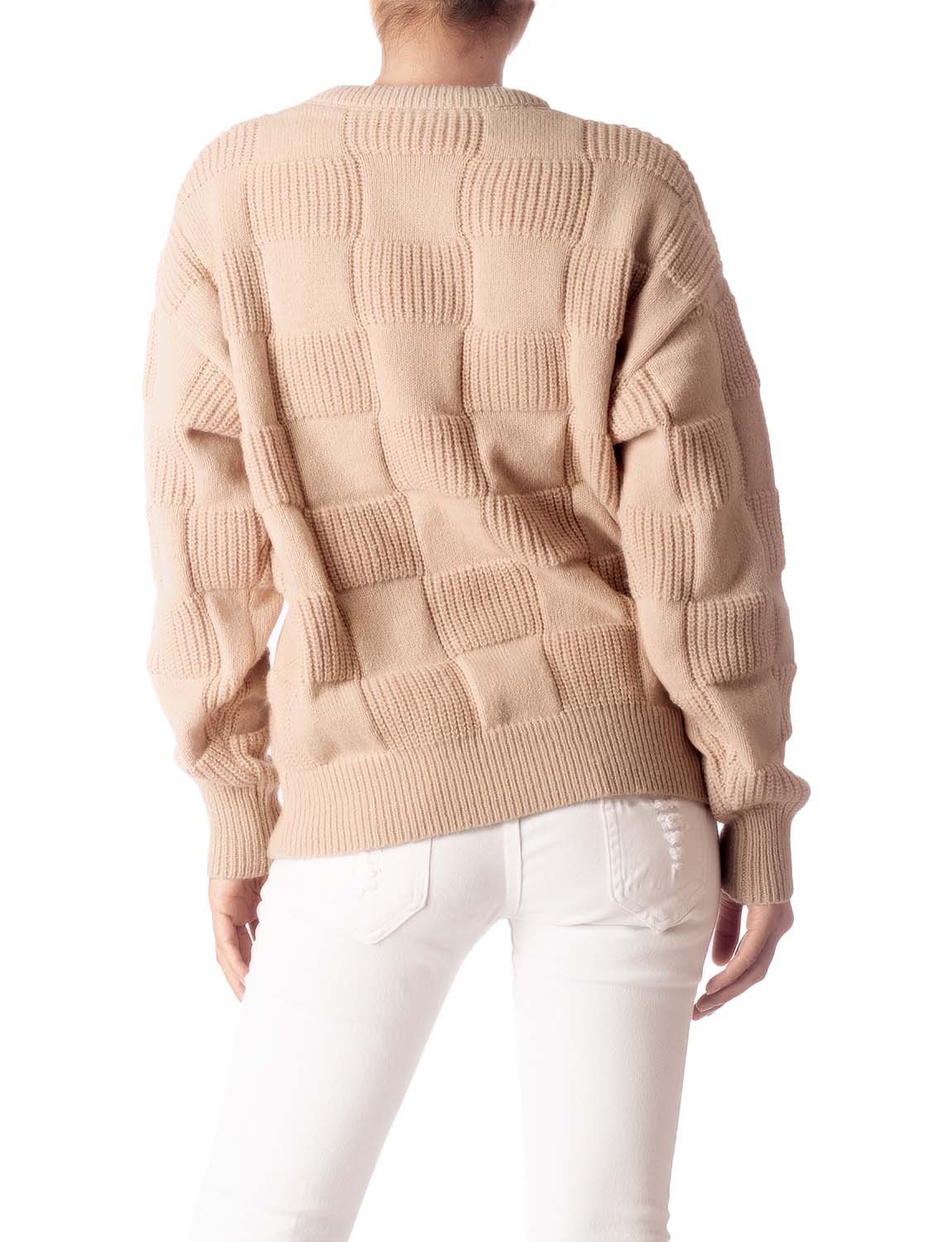 Women's Cozy Casual Top Long Sleeve Soft Checkered Pullover Sweater