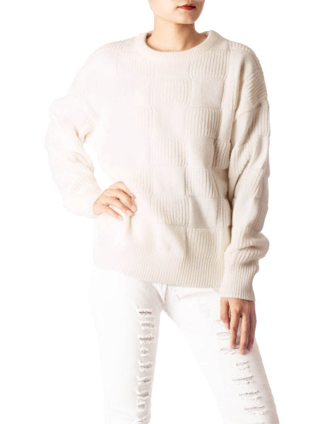 Women's Cozy Casual Top Long Sleeve Soft Checkered Pullover Sweater