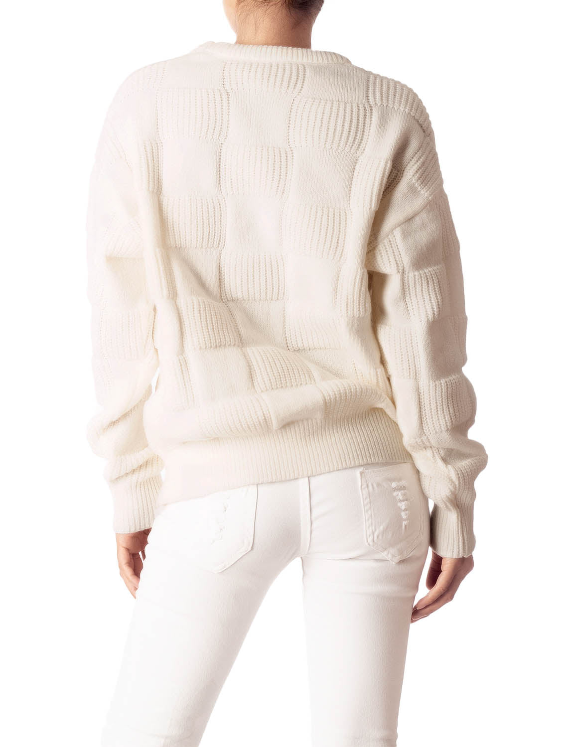 Women's Cozy Casual Top Long Sleeve Soft Checkered Pullover Sweater
