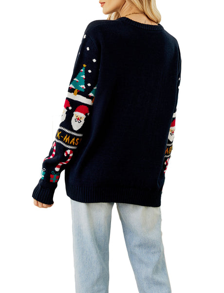 Women's Cozy Christmas Top Santa Claus Long Sleeve Pullover Sweater