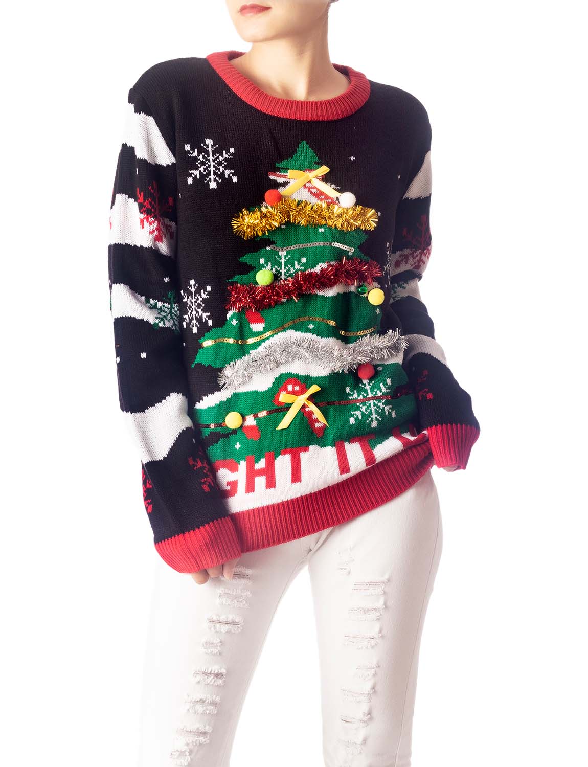 Women's Casual Christmas Tree Top Cozy Long Sleeve Pullover Sweater