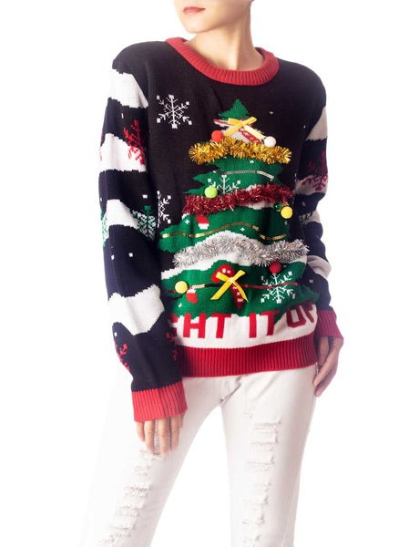 Women's Casual Christmas Tree Top Cozy Long Sleeve Pullover Sweater
