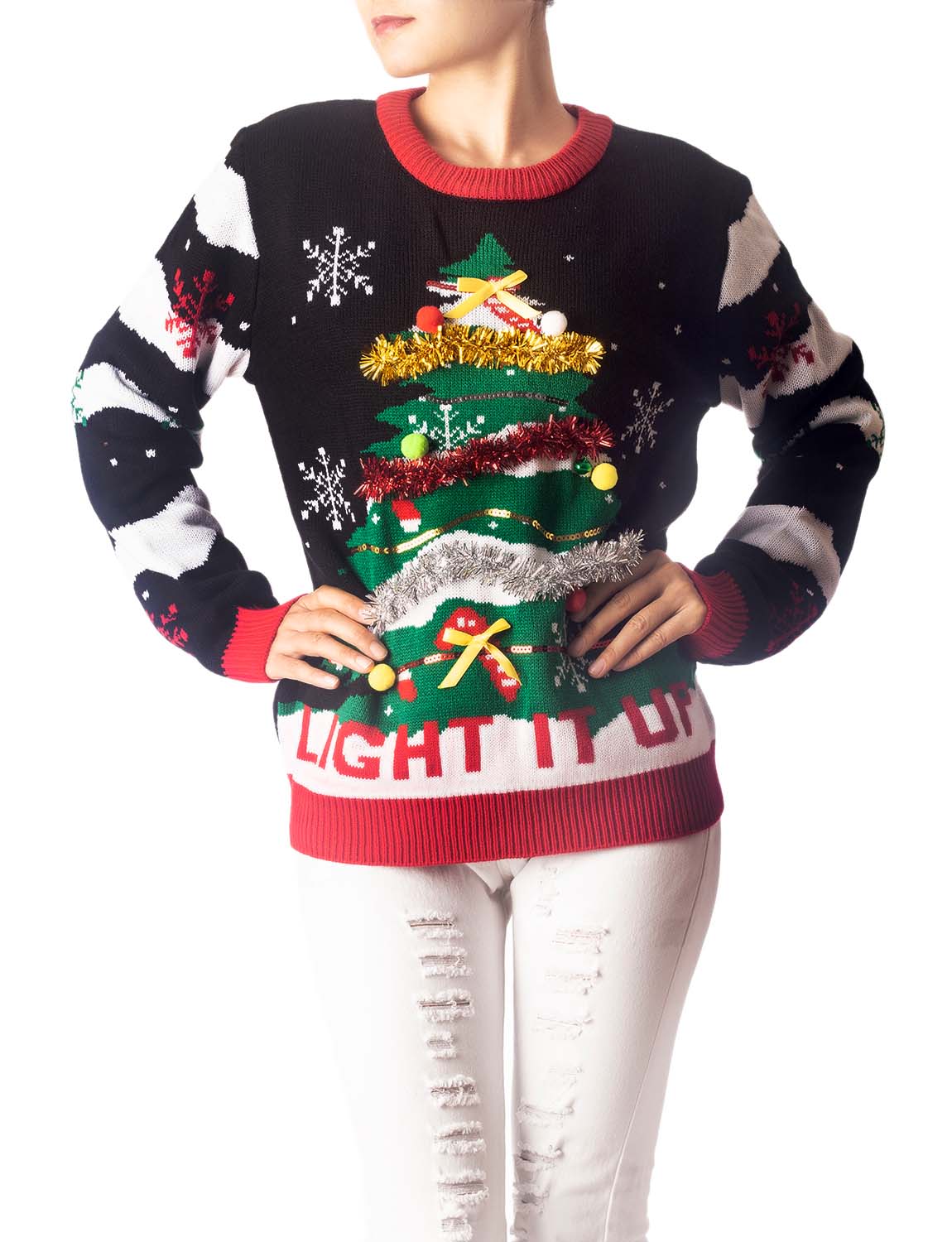 Women's Casual Christmas Tree Top Cozy Long Sleeve Pullover Sweater