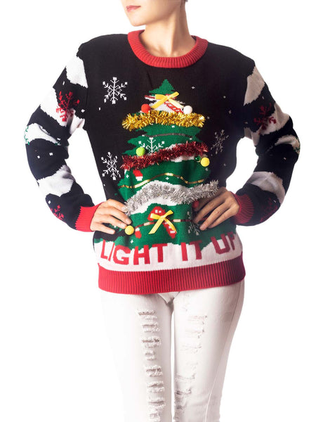 Women's Casual Christmas Tree Top Cozy Long Sleeve Pullover Sweater
