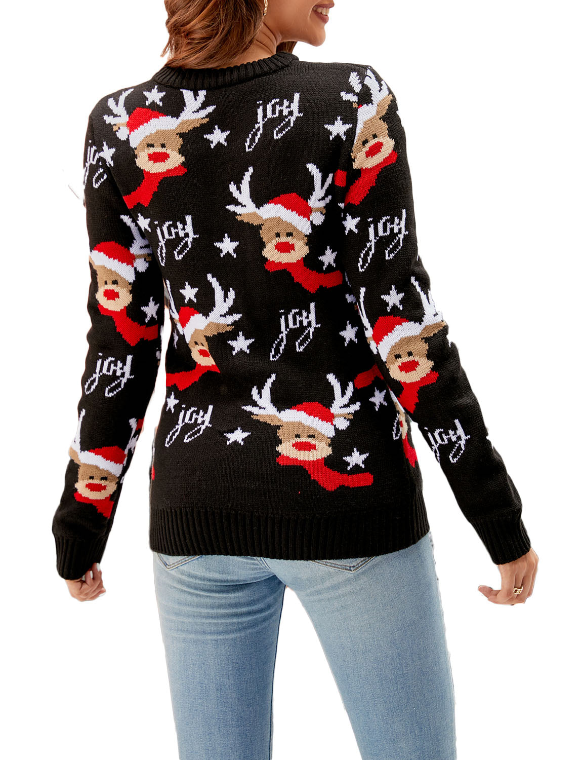 Women's Casual Christmas Top Reindeer Long Sleeve Pullover Sweater
