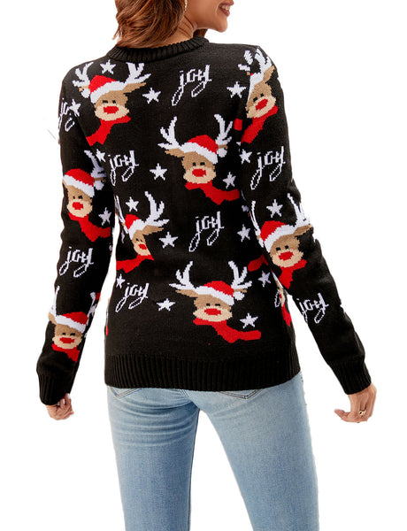 Women's Casual Christmas Top Reindeer Long Sleeve Pullover Sweater