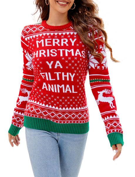 Women's Casual Christmas Cozy Long Sleeve Top Pullover Sweater