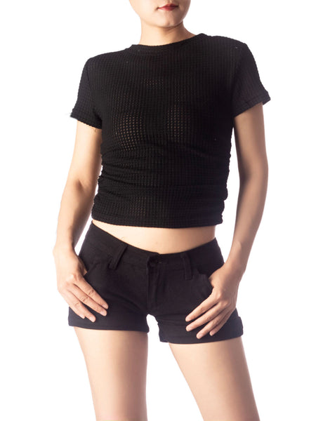 Women's Slim Fit Stretchy Crochet Comfort Short Sleeves T-shirt