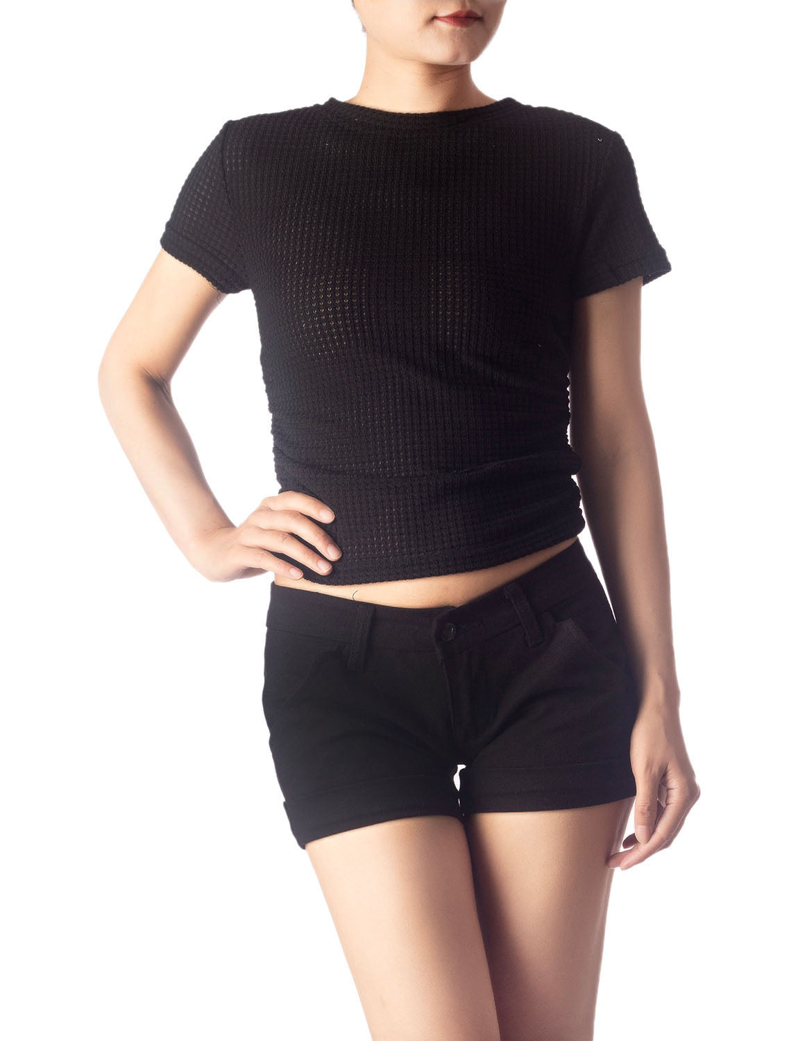 Women's Slim Fit Stretchy Crochet Comfort Short Sleeves T-shirt
