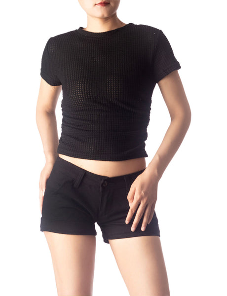 Women's Slim Fit Stretchy Crochet Comfort Short Sleeves T-shirt