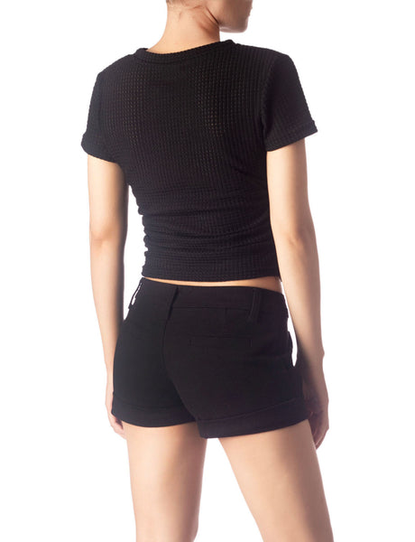 Women's Slim Fit Stretchy Crochet Comfort Short Sleeves T-shirt