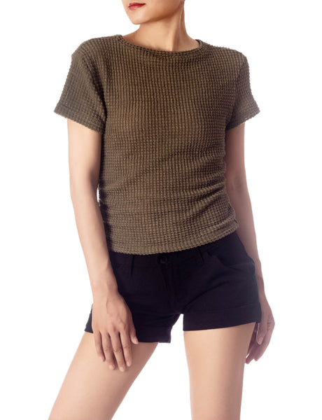 Women's Slim Fit Stretchy Crochet Comfort Short Sleeves T-shirt