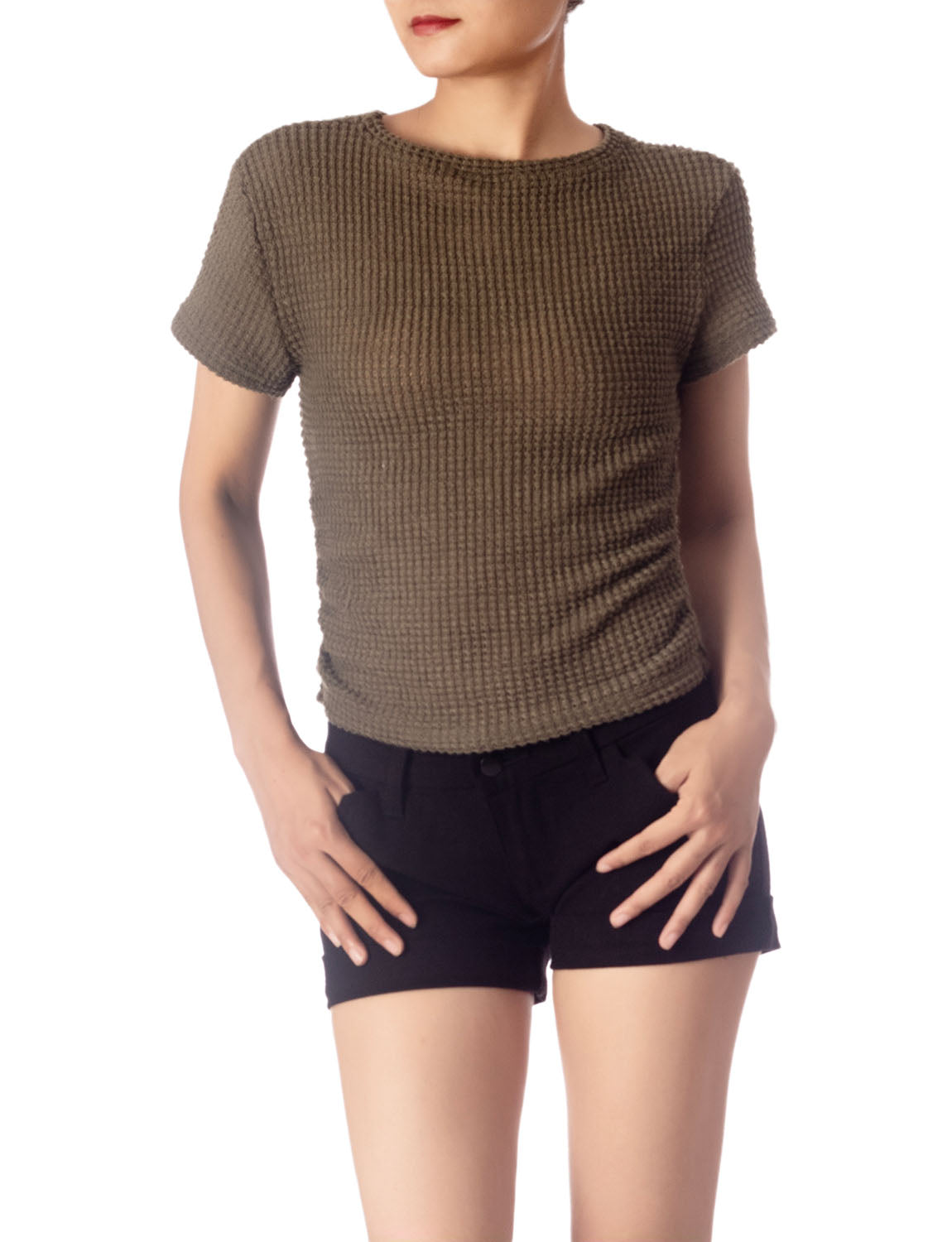 Women's Slim Fit Stretchy Crochet Comfort Short Sleeves T-shirt