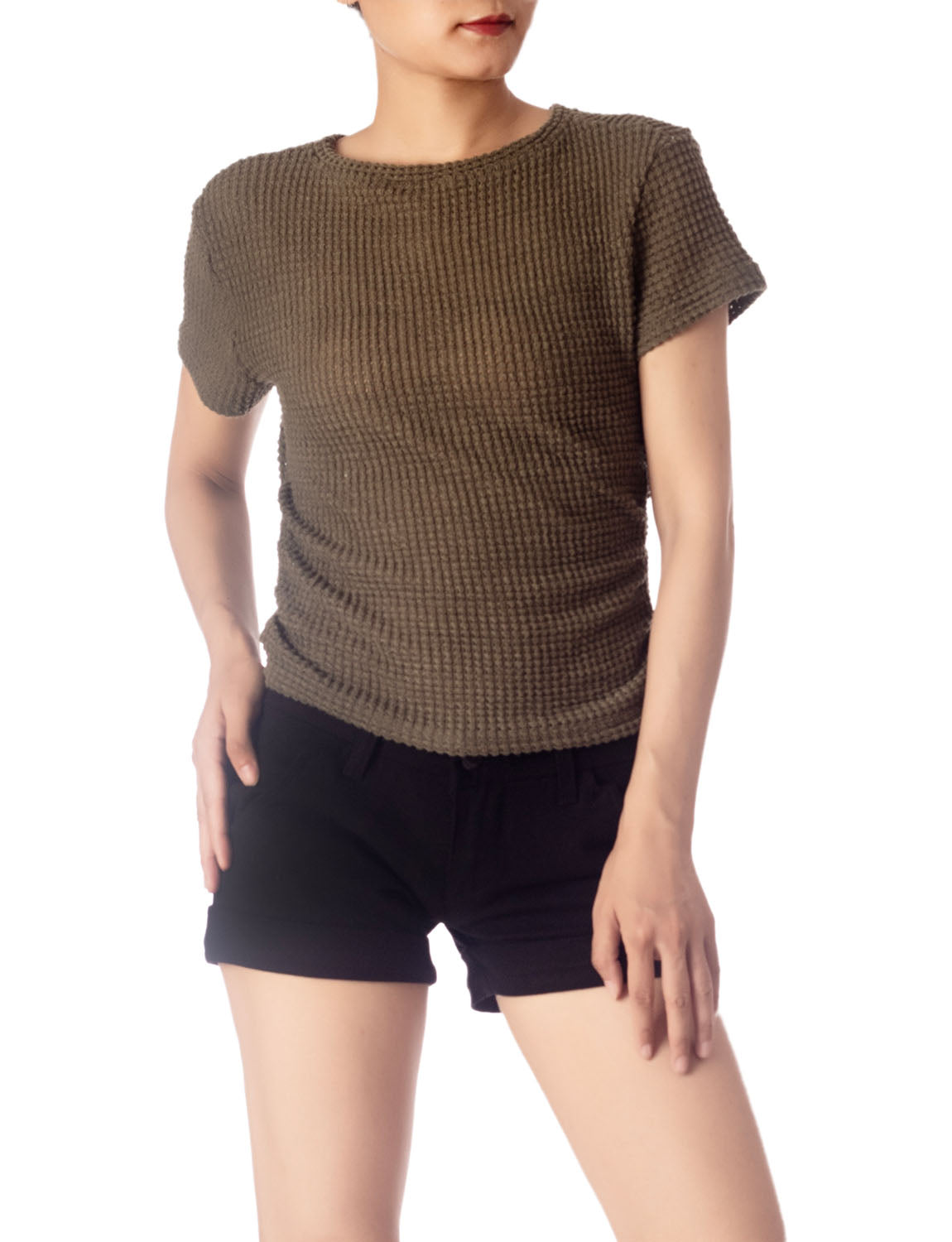 Women's Slim Fit Stretchy Crochet Comfort Short Sleeves T-shirt