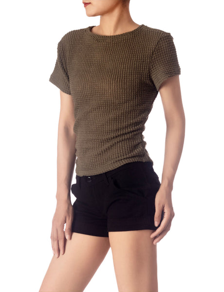 Women's Slim Fit Stretchy Crochet Comfort Short Sleeves T-shirt