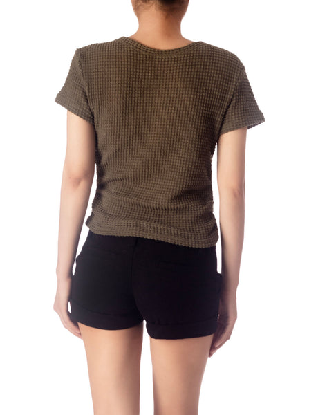 Women's Slim Fit Stretchy Crochet Comfort Short Sleeves T-shirt