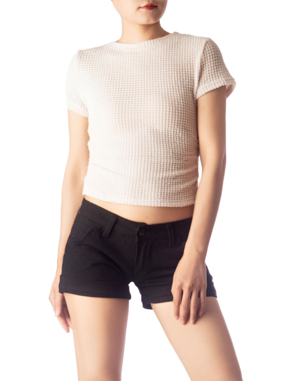 Women's Slim Fit Stretchy Crochet Comfort Short Sleeves T-shirt