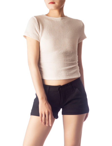 Women's Slim Fit Stretchy Crochet Comfort Short Sleeves T-shirt