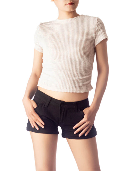 Women's Slim Fit Stretchy Crochet Comfort Short Sleeves T-shirt
