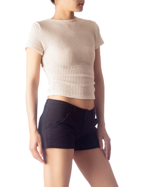 Women's Slim Fit Stretchy Crochet Comfort Short Sleeves T-shirt