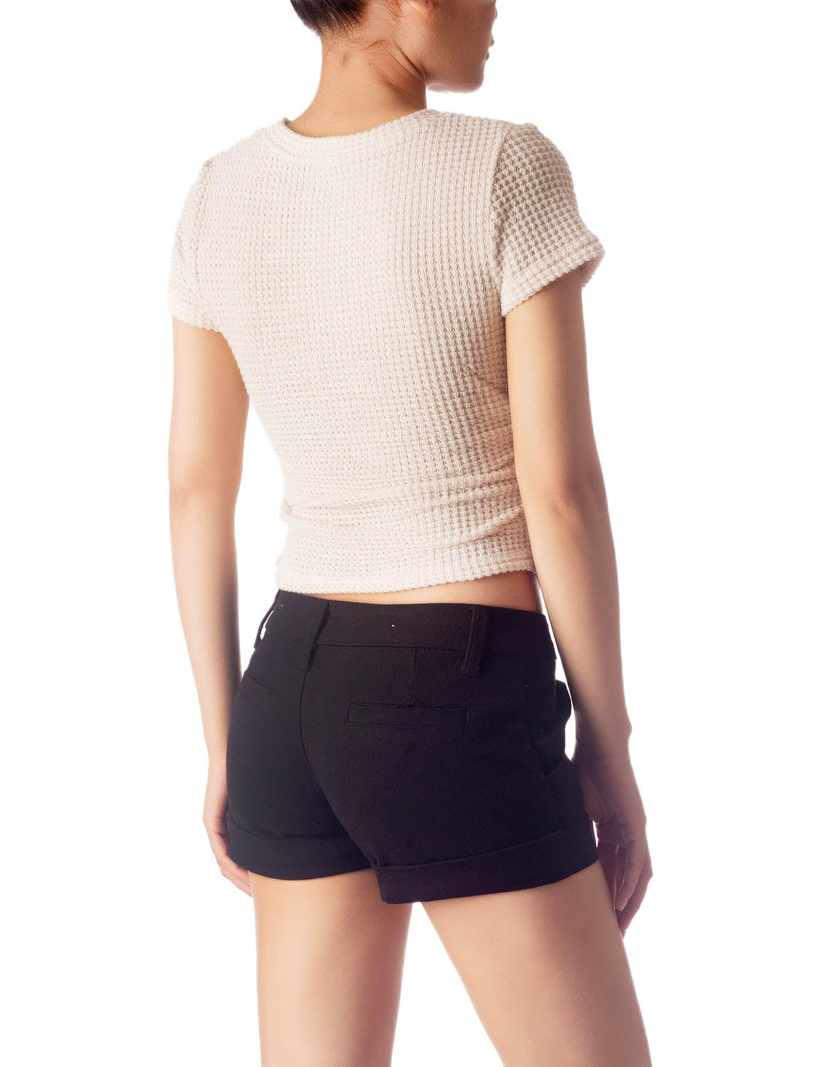 Women's Slim Fit Stretchy Crochet Comfort Short Sleeves T-shirt