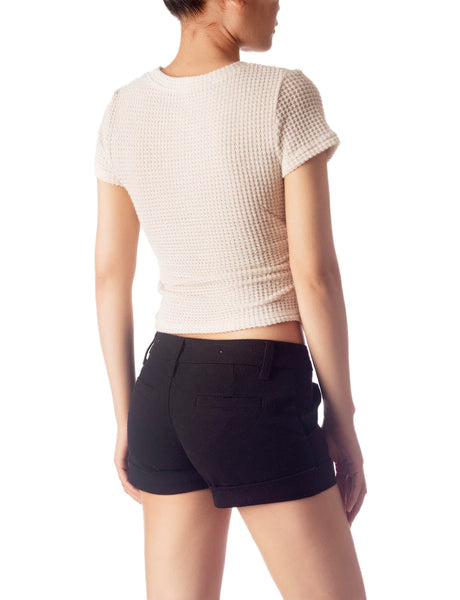Women's Slim Fit Stretchy Crochet Comfort Short Sleeves T-shirt