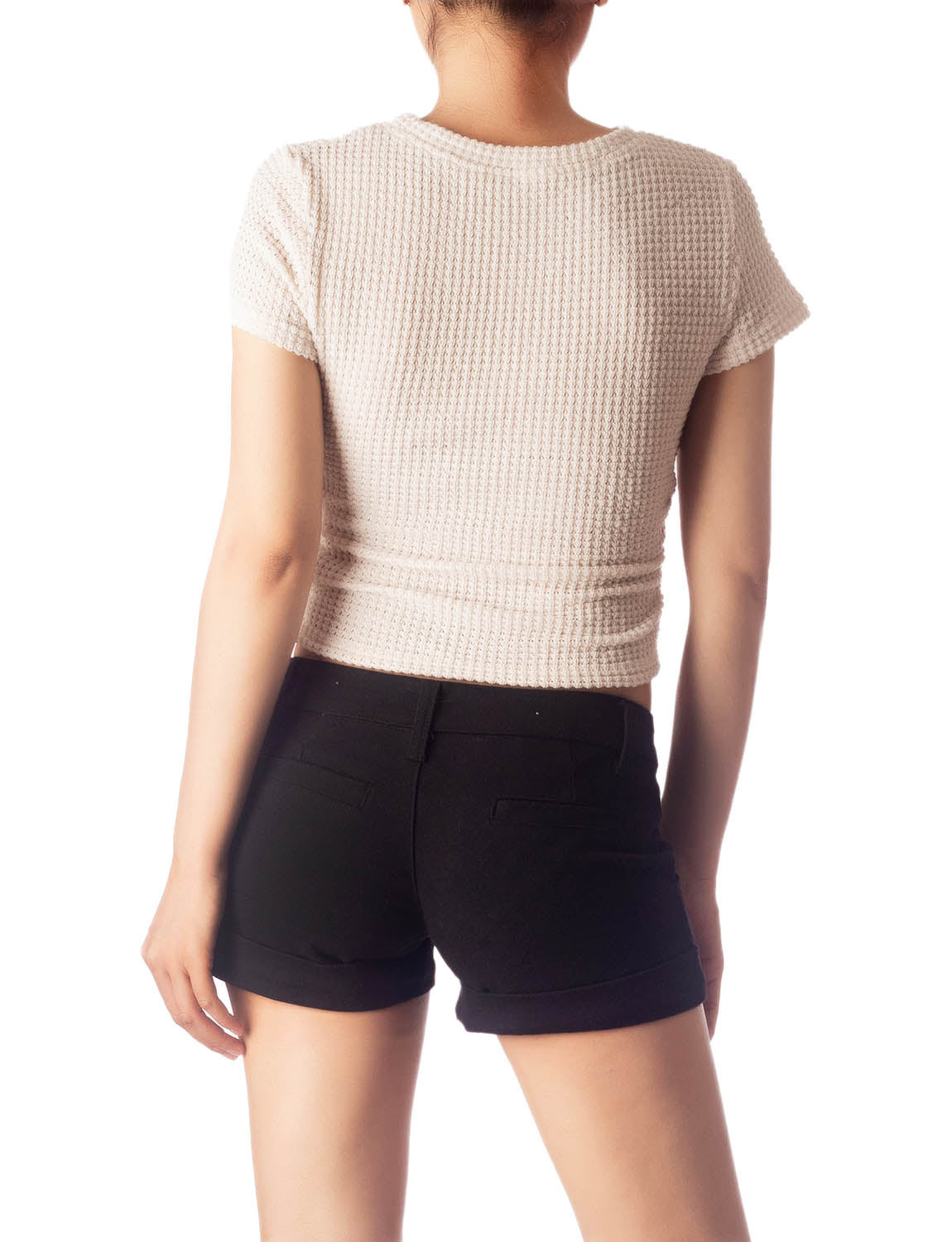 Women's Slim Fit Stretchy Crochet Comfort Short Sleeves T-shirt