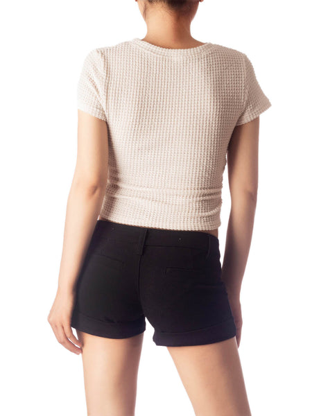 Women's Slim Fit Stretchy Crochet Comfort Short Sleeves T-shirt