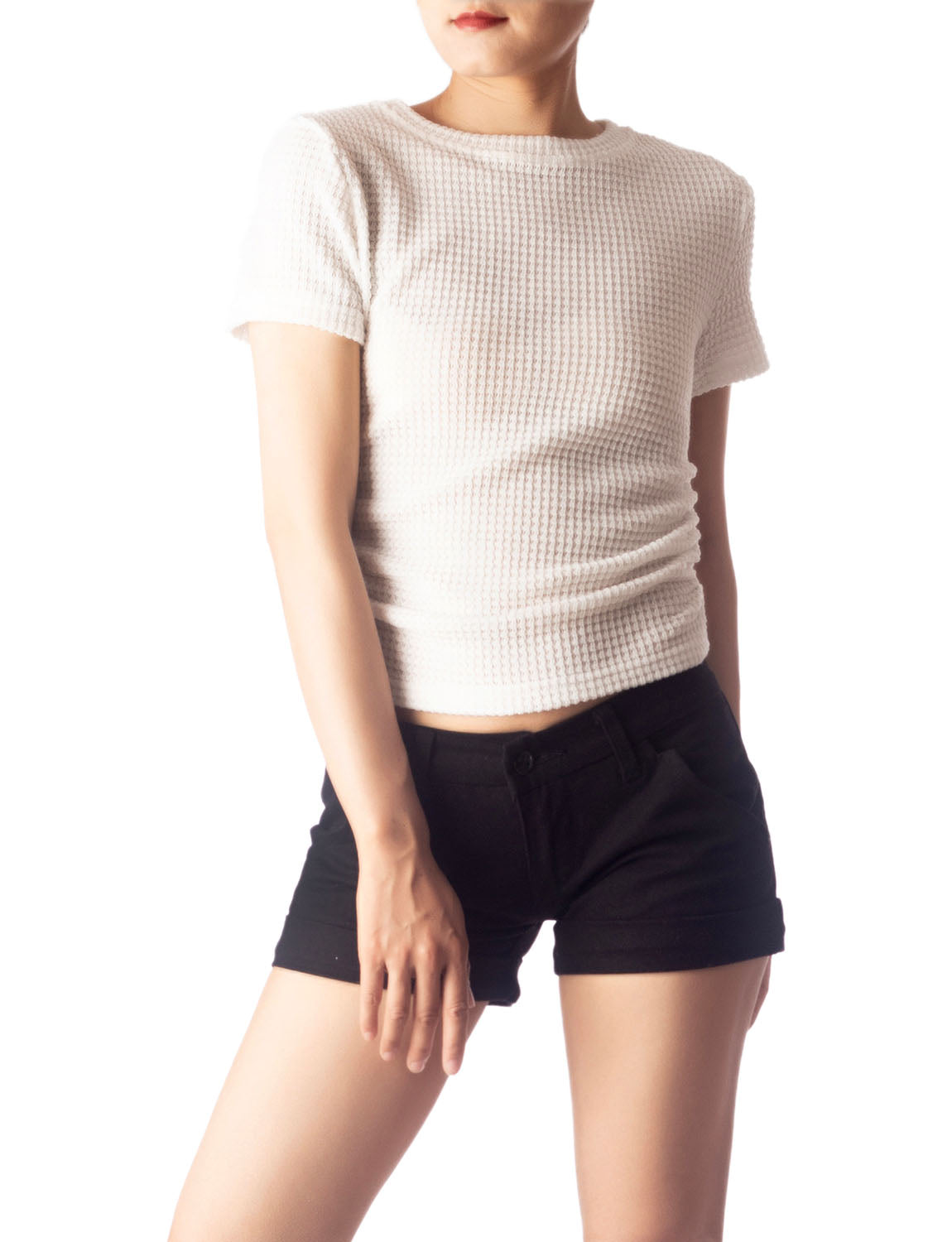Women's Slim Fit Stretchy Crochet Comfort Short Sleeves T-shirt
