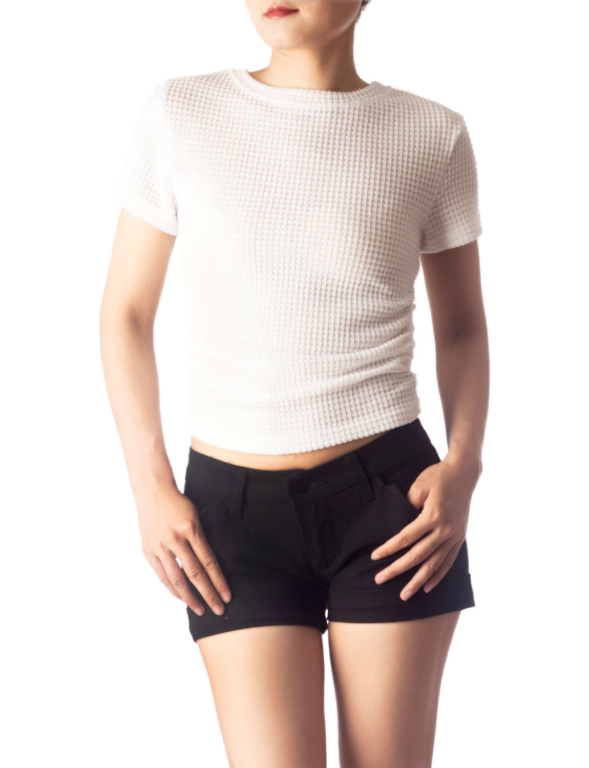 Women's Slim Fit Stretchy Crochet Comfort Short Sleeves T-shirt