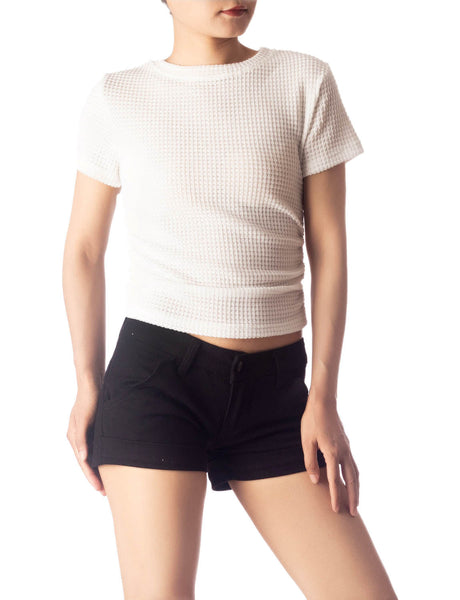 Women's Slim Fit Stretchy Crochet Comfort Short Sleeves T-shirt