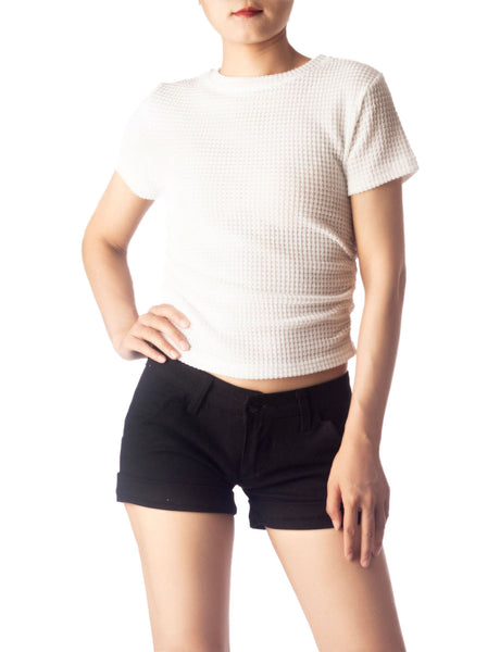 Women's Slim Fit Stretchy Crochet Comfort Short Sleeves T-shirt