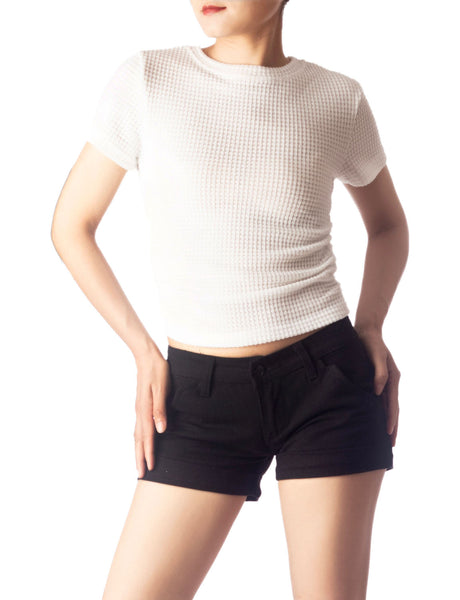 Women's Slim Fit Stretchy Crochet Comfort Short Sleeves T-shirt