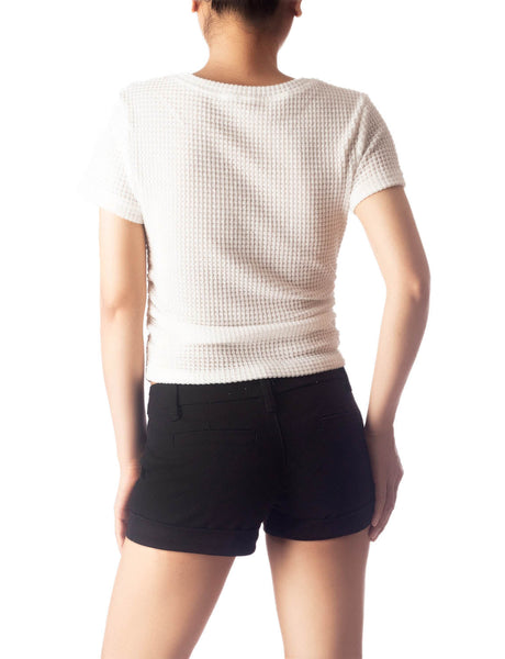 Women's Slim Fit Stretchy Crochet Comfort Short Sleeves T-shirt