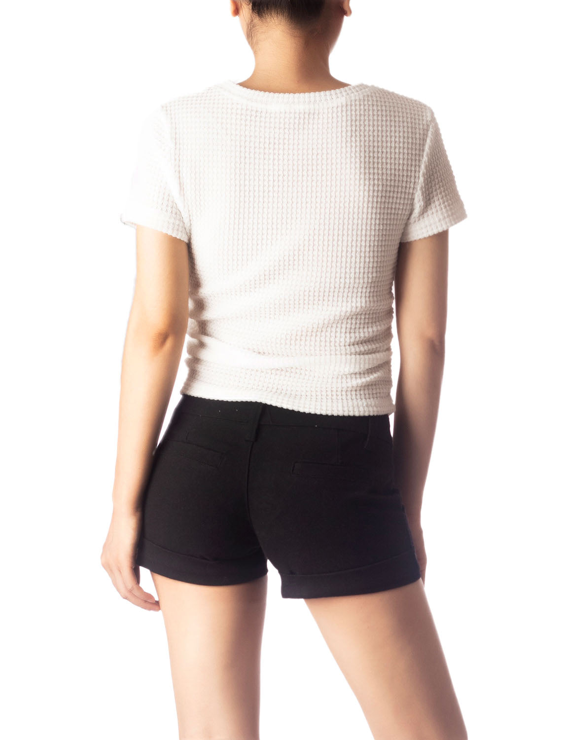 Women's Slim Fit Stretchy Crochet Comfort Short Sleeves T-shirt